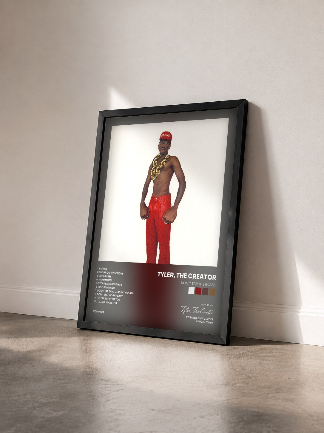 #noir DON'T TAP THE GLASS de Tyler, The Creator en lámina enmarcada vista de tres cuartos, marco negro