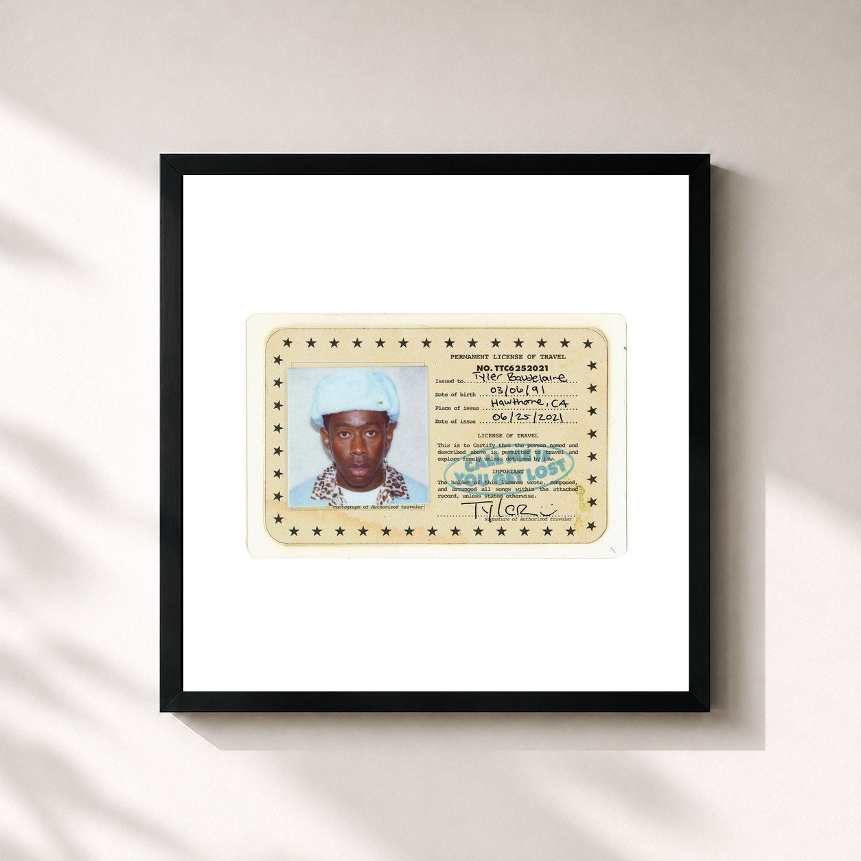 #noir Tableau carré de l'album CALL ME IF YOU GET LOST de Tyler, The Creator, cadre noir 32x32 cm