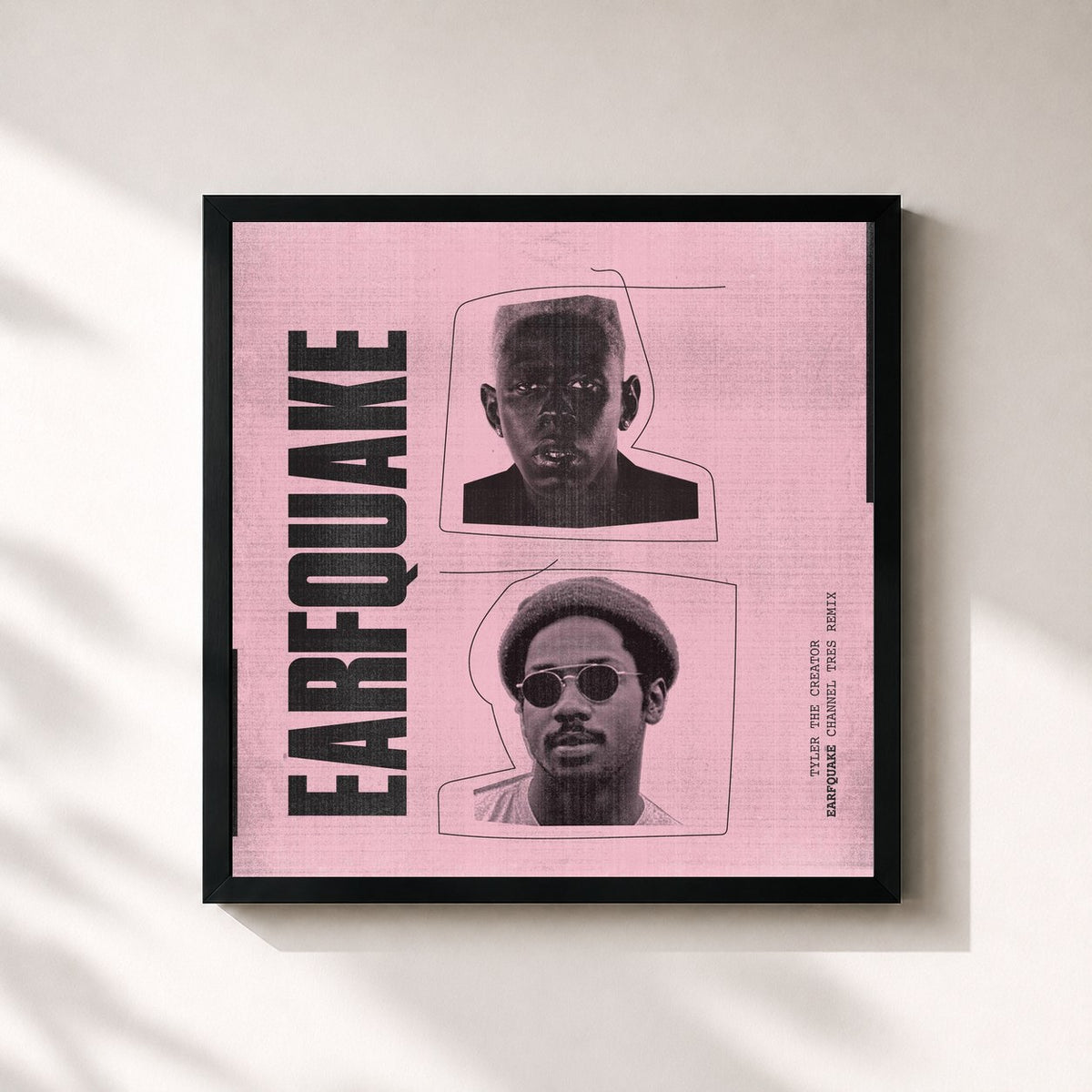 #noir EARFQUAKE (Channel Tres Remix) de Tyler, The Creator en lámina cuadrada enmarcada, marco negro de 32x32 cm