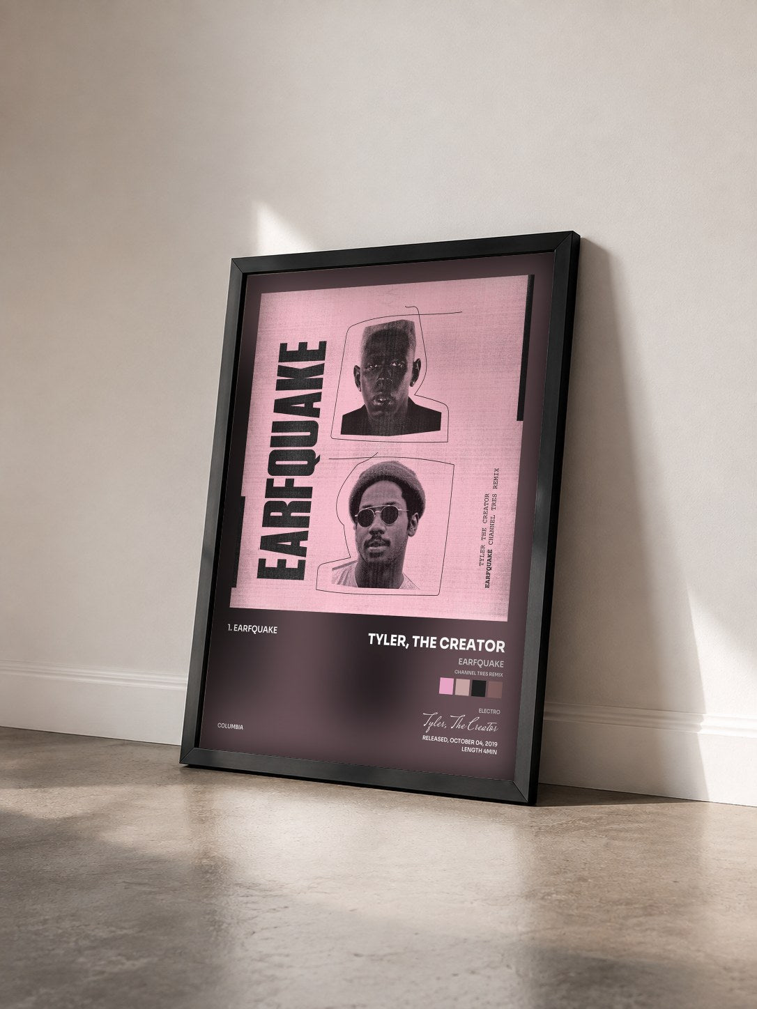 #noir EARFQUAKE (Channel Tres Remix) de Tyler, The Creator en lámina enmarcada vista de tres cuartos, marco negro