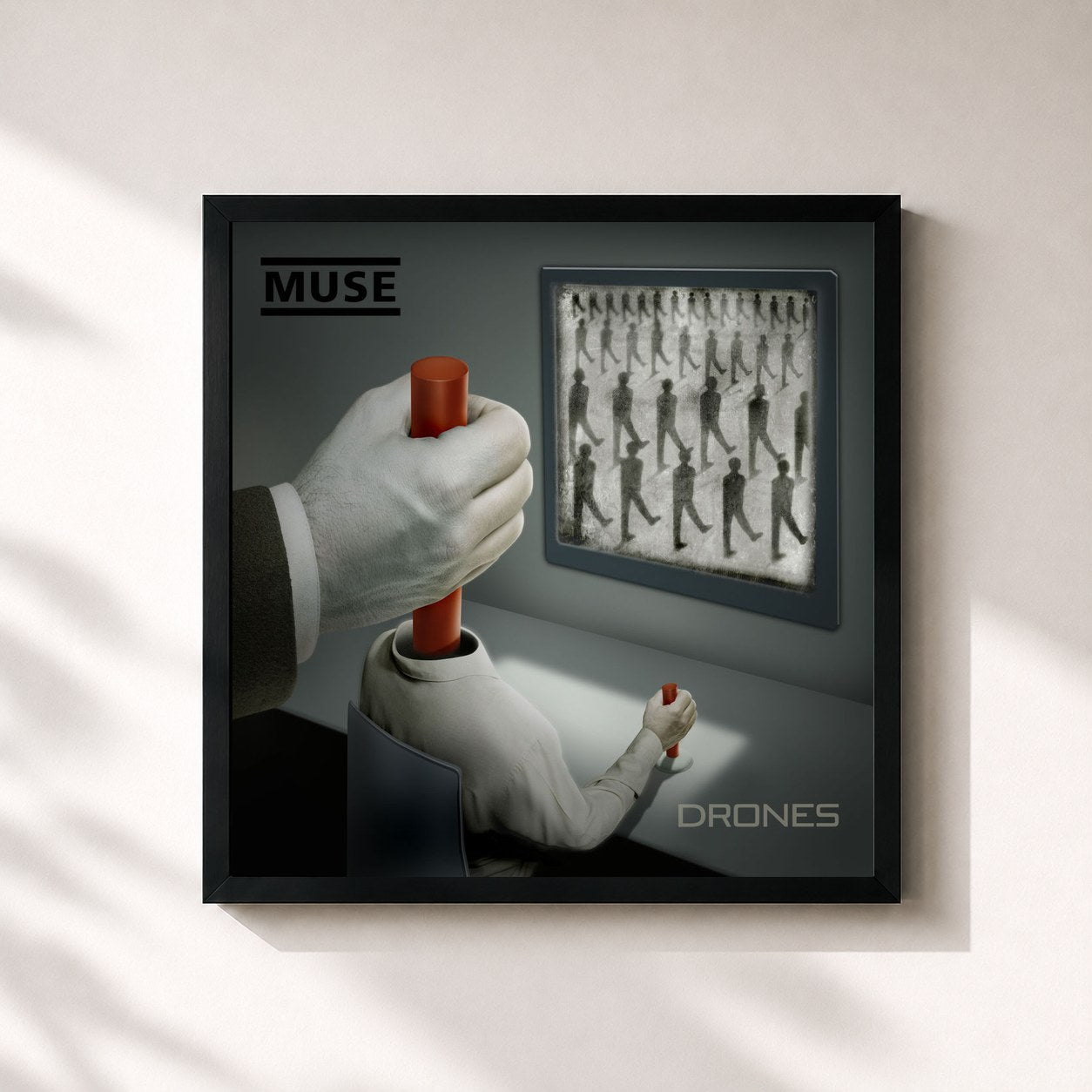 #noir Tableau carré de l'album Drones de Muse, cadre noir 32x32 cm