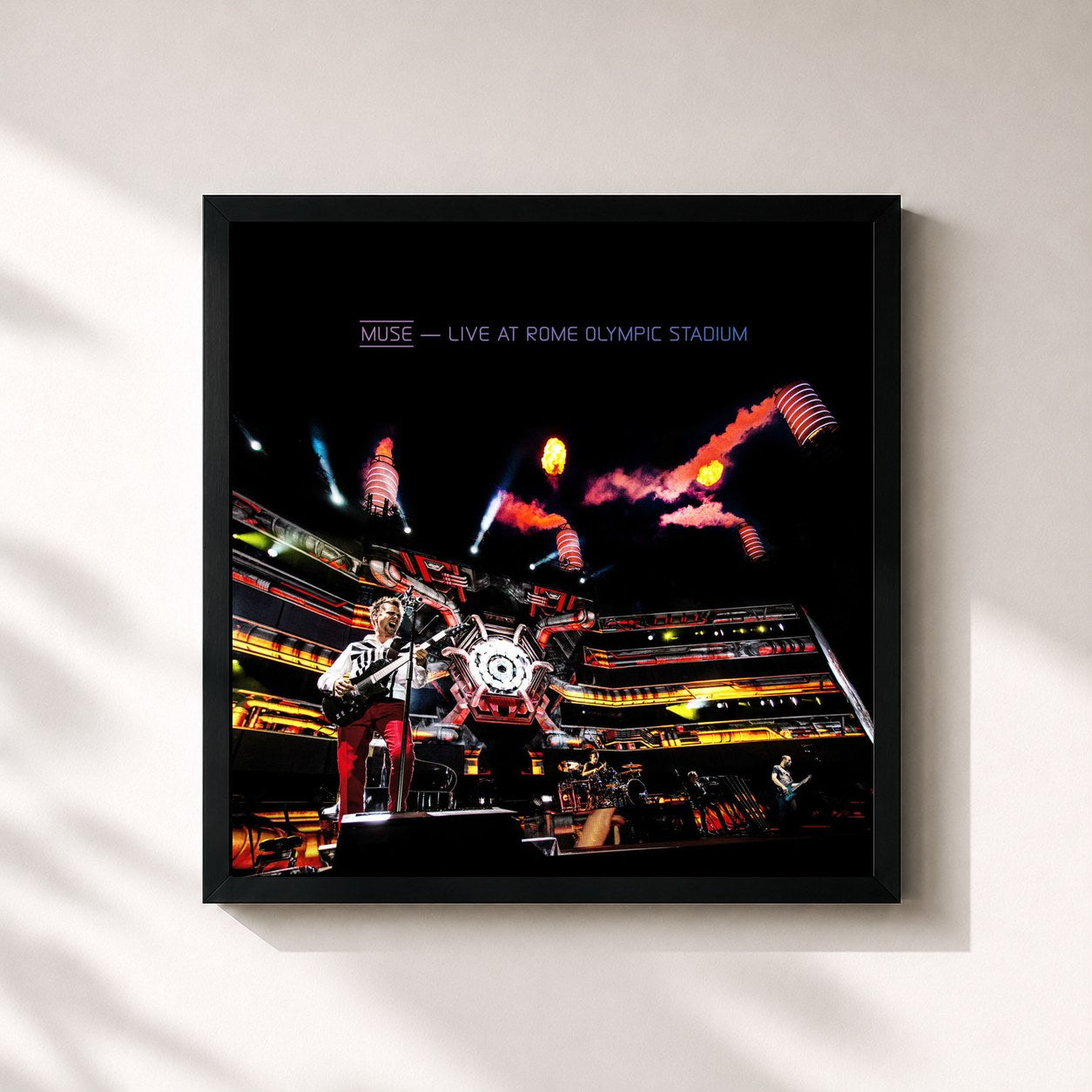 #noir Tableau carré de l'album Live at Rome Olympic Stadium de Muse, cadre noir 32x32 cm