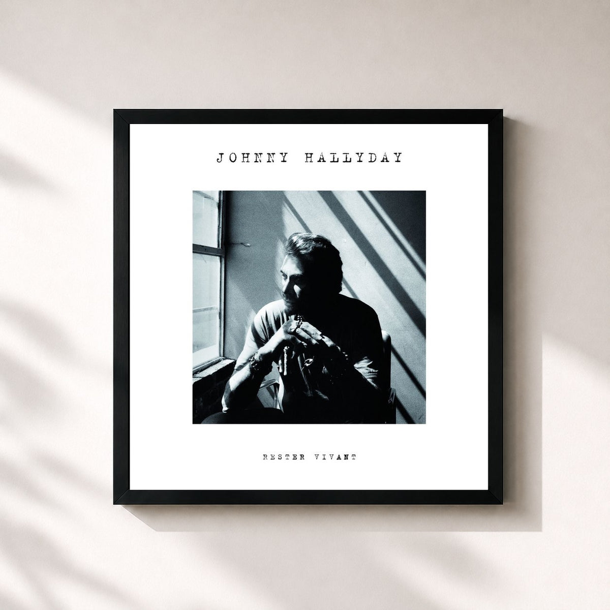 #noir Rester vivant di Johnny Hallyday in stampa quadrata incorniciata, cornice nera 32x32 cm