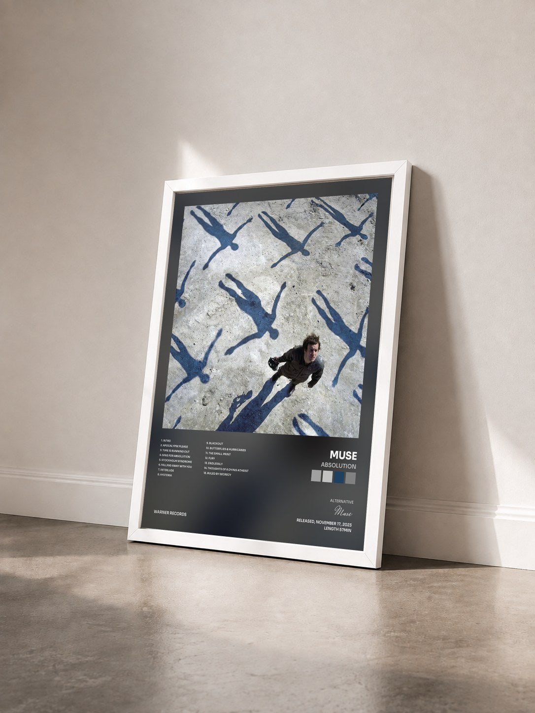 #blanc Tableau de l'album Absolution de Muse vu de trois quarts, cadre blanc