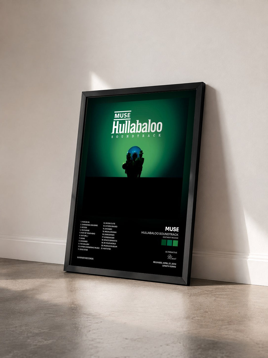 #noir Hullabaloo Soundtrack (Eastwest Release) de Muse en lámina enmarcada vista de tres cuartos, marco negro