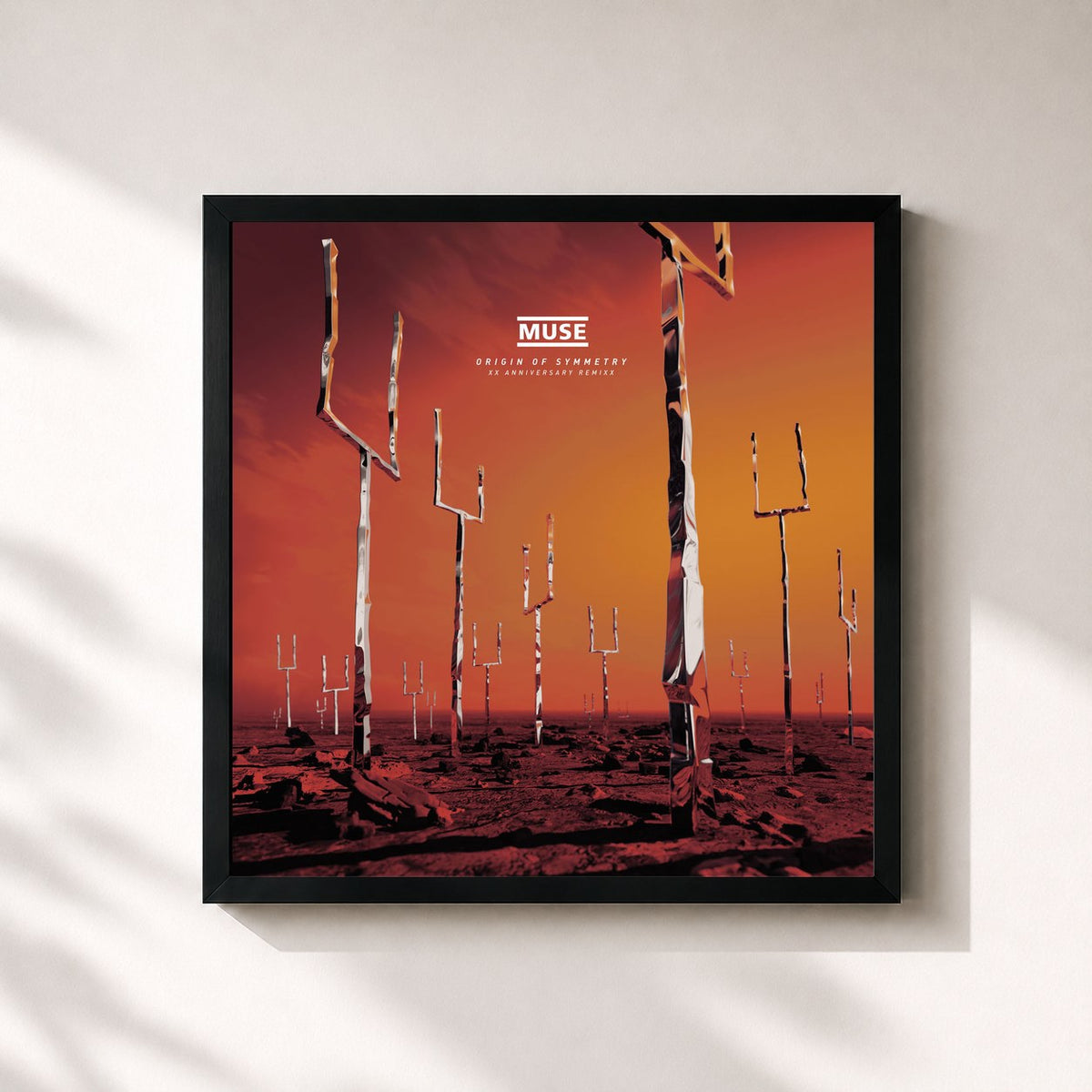 #noir Tableau carré de l'album Origin of Symmetry (XX Anniversary RemiXX) de Muse, cadre noir 32x32 cm