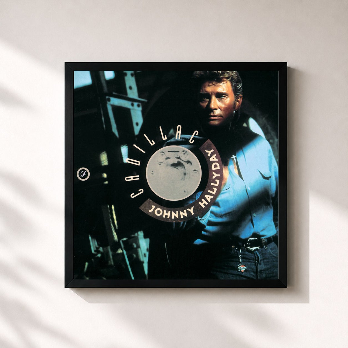 #noir Cadillac di Johnny Hallyday in stampa quadrata incorniciata, cornice nera 32x32 cm