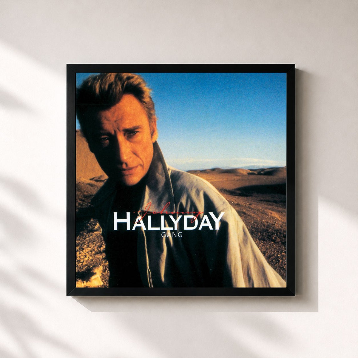 #noir Gang di Johnny Hallyday in stampa quadrata incorniciata, cornice nera 32x32 cm