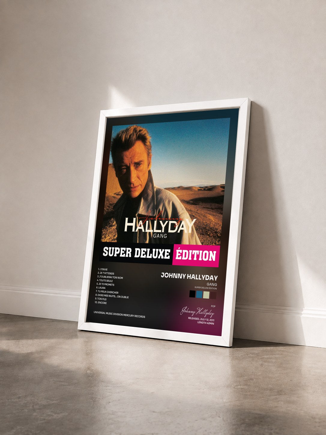 #blanc Gang (Super deluxe édition) di Johnny Hallyday in stampa incorniciata vista di tre quarti, cornice bianca