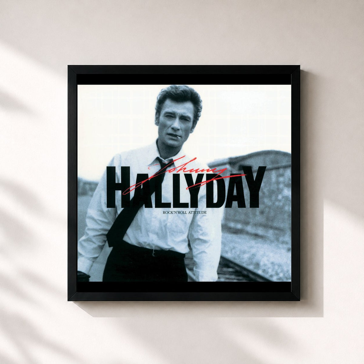 #noir Rock N' Roll Attitude di Johnny Hallyday in stampa quadrata incorniciata, cornice nera 32x32 cm