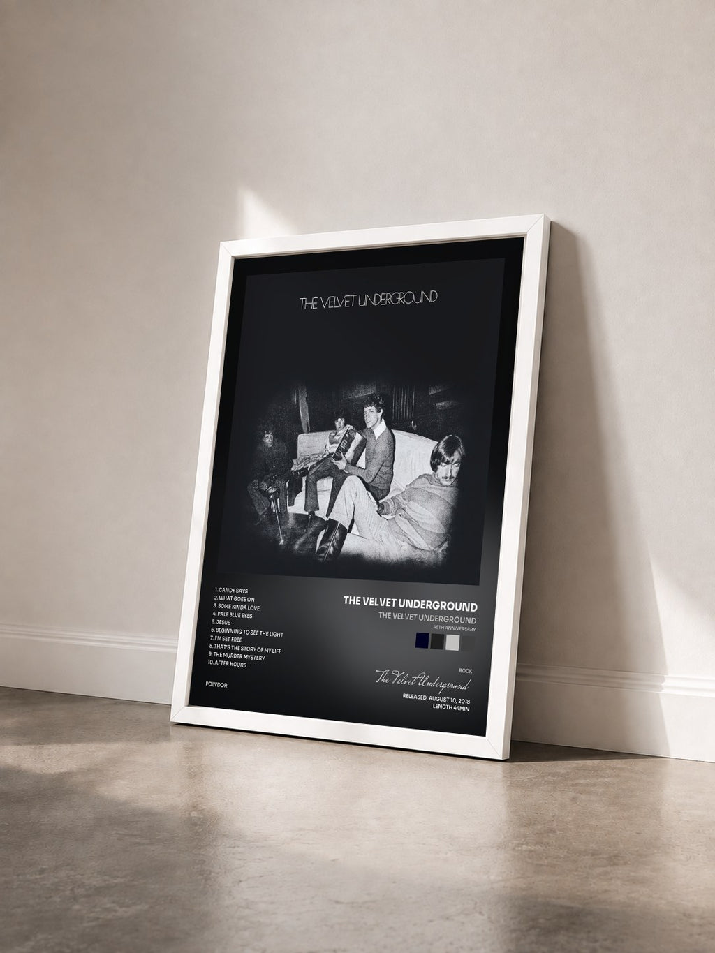 #blanc The Velvet Underground (45th Anniversary) de The Velvet Underground en lámina enmarcada vista de tres cuartos, marco blanco