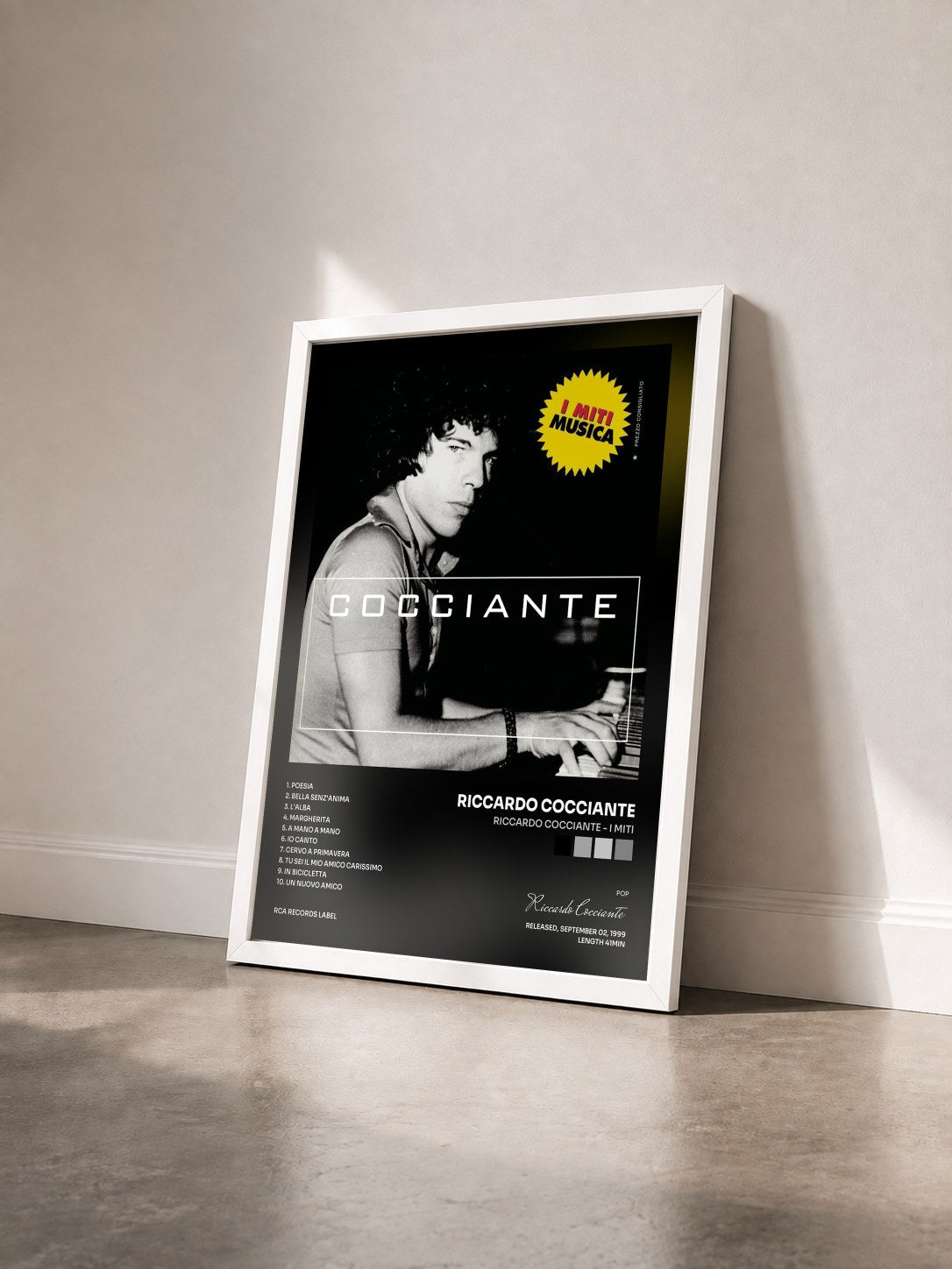 #blanc Tableau de l'album Riccardo Cocciante - I Miti de Riccardo Cocciante vu de trois quarts, cadre blanc
