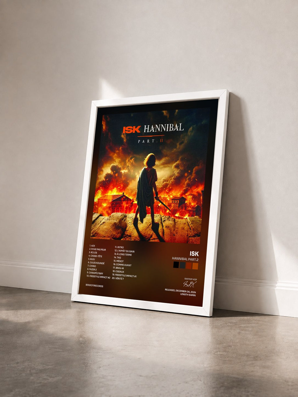 #blanc Hannibal Part.2 de ISK en lámina enmarcada vista de tres cuartos, marco blanco