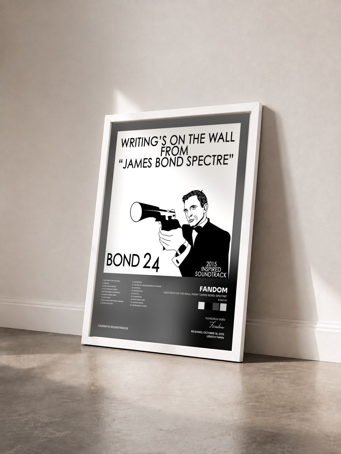 #blanc Tableau de l'album Writing's on the Wall: From "James Bond: Spectre" (Bond 24) [2015 Inspired Soundtrack] de Fandom vu de trois quarts, cadre blanc