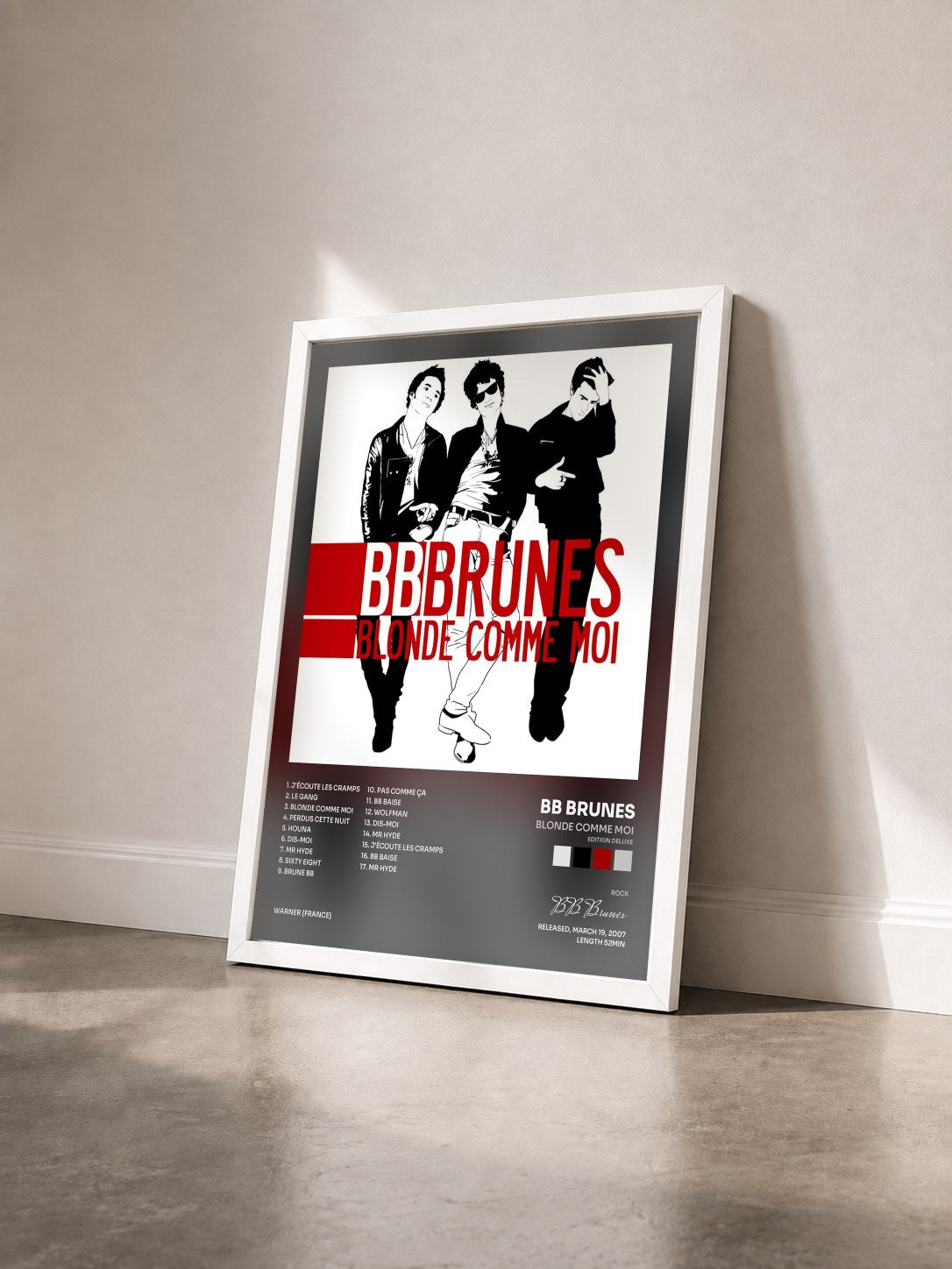 #blanc Tableau de l'album Blonde comme moi (Edition Deluxe) de BB Brunes vu de trois quarts, cadre blanc