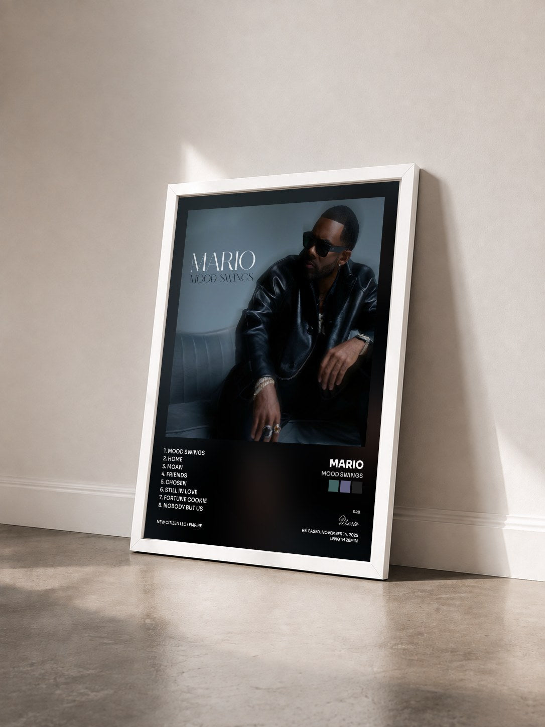 #blanc Tableau de l'album Mood Swings de Mario vu de trois quarts, cadre blanc