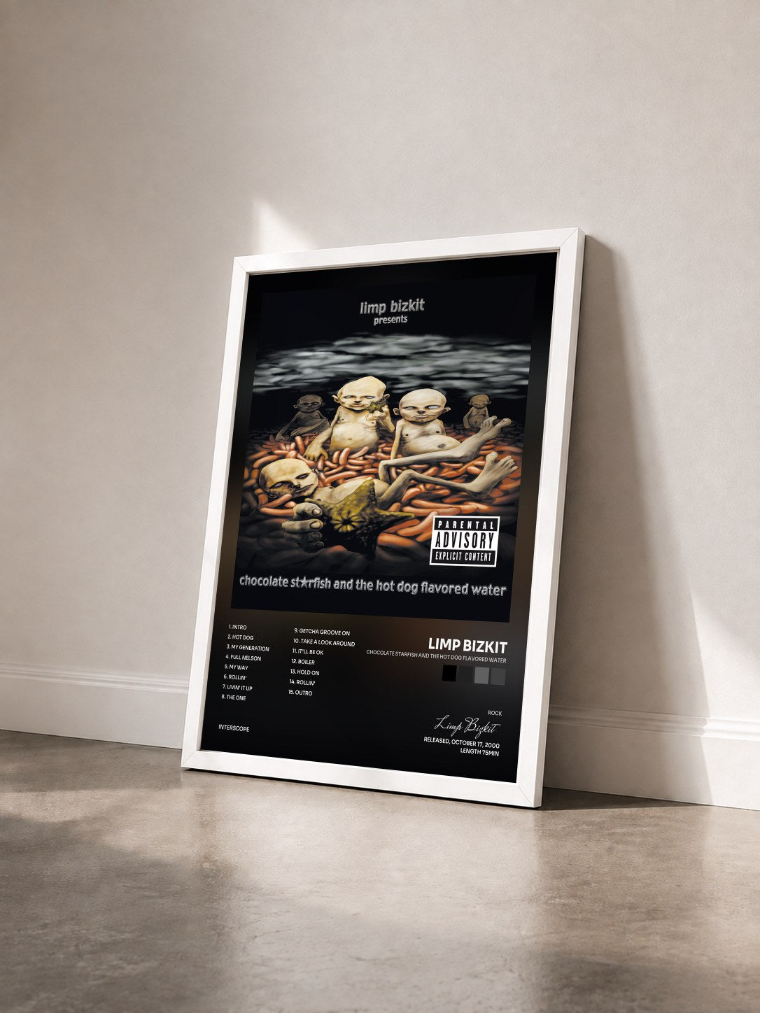 #blanc Tableau de l'album Chocolate Starfish And The Hot Dog Flavored Water de Limp Bizkit vu de trois quarts, cadre blanc
