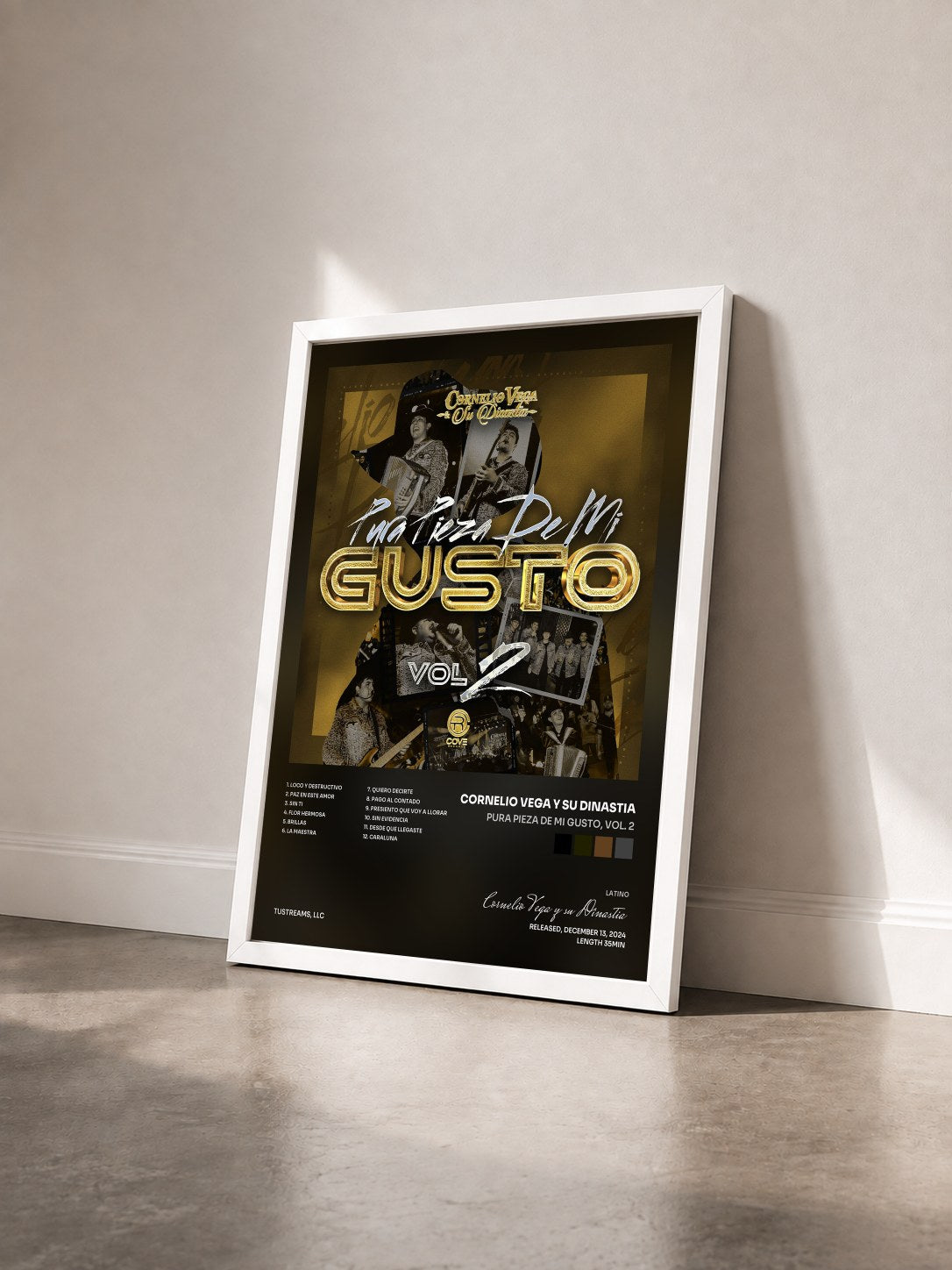 #blanc Tableau de l'album Pura Pieza De Mi Gusto, Vol. 2 de Cornelio Vega y su Dinastia vu de trois quarts, cadre blanc