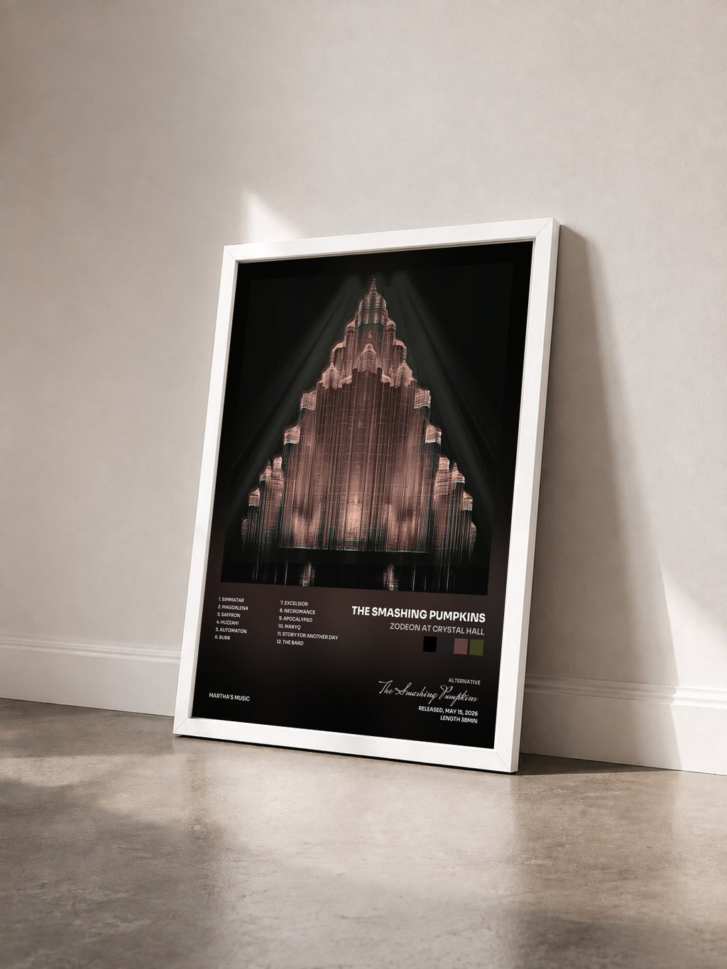 #blanc Tableau de l'album Zodeon at Crystal Hall de The Smashing Pumpkins vu de trois quarts, cadre blanc
