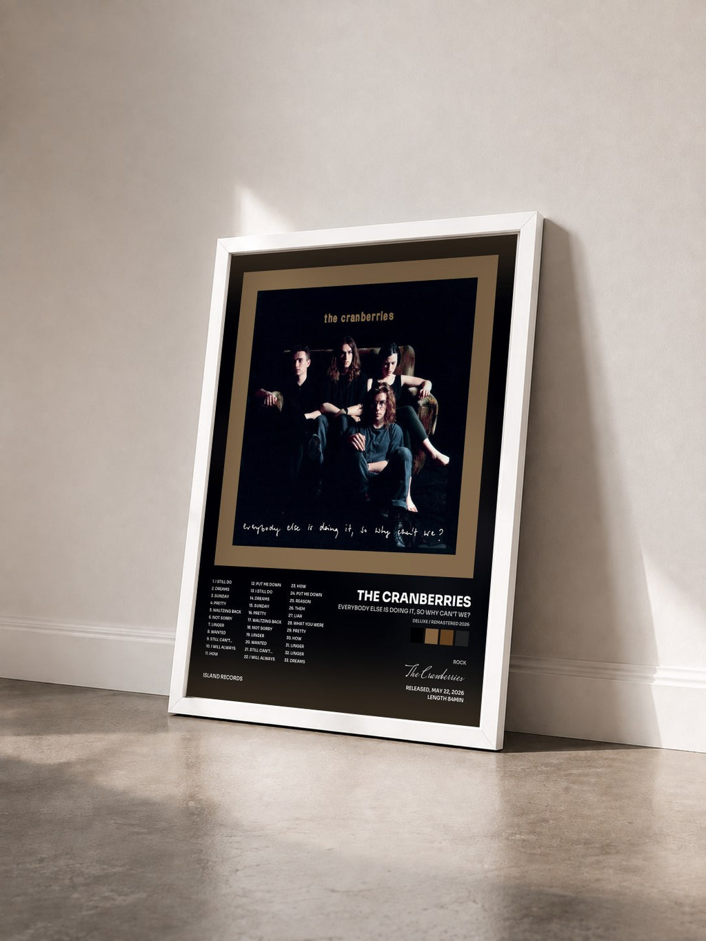 #blanc Tableau de l'album Everybody Else Is Doing It, So Why Can't We? (Deluxe / Remastered 2026) de The Cranberries vu de trois quarts, cadre blanc