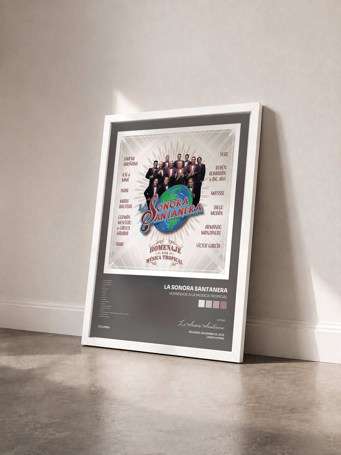 #blanc Tableau de l'album Homenaje a la Música Tropical de La Sonora Santanera vu de trois quarts, cadre blanc