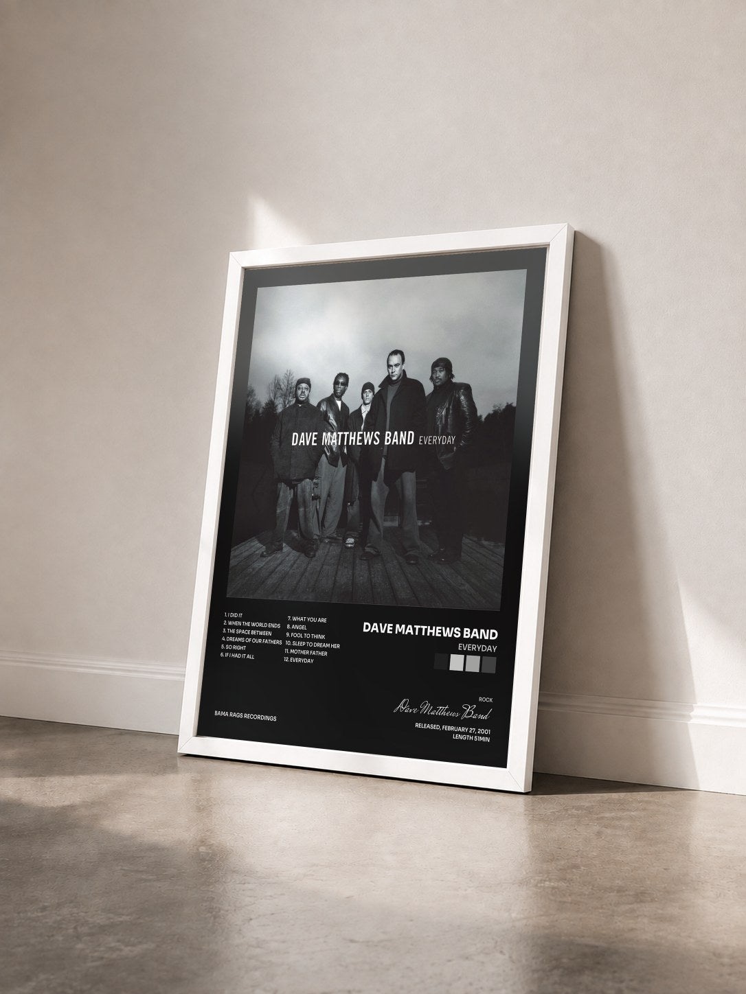#blanc Tableau de l'album Everyday de Dave Matthews Band vu de trois quarts, cadre blanc
