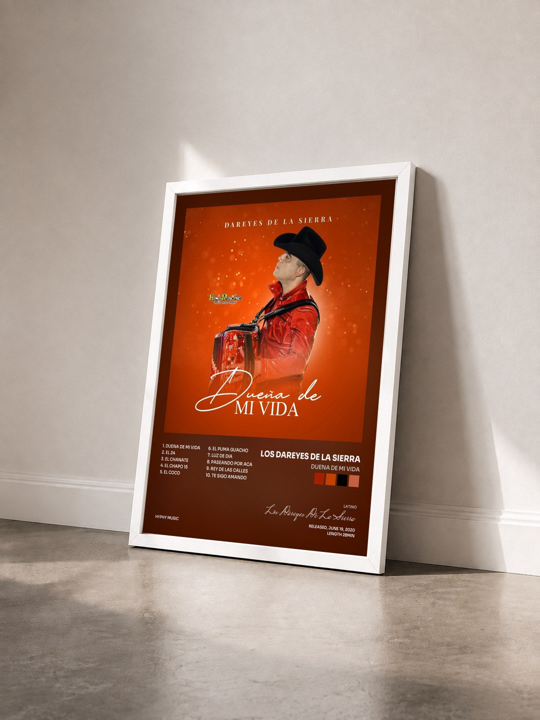 #blanc Tableau de l'album Duena de Mi Vida de Los Dareyes De La Sierra vu de trois quarts, cadre blanc