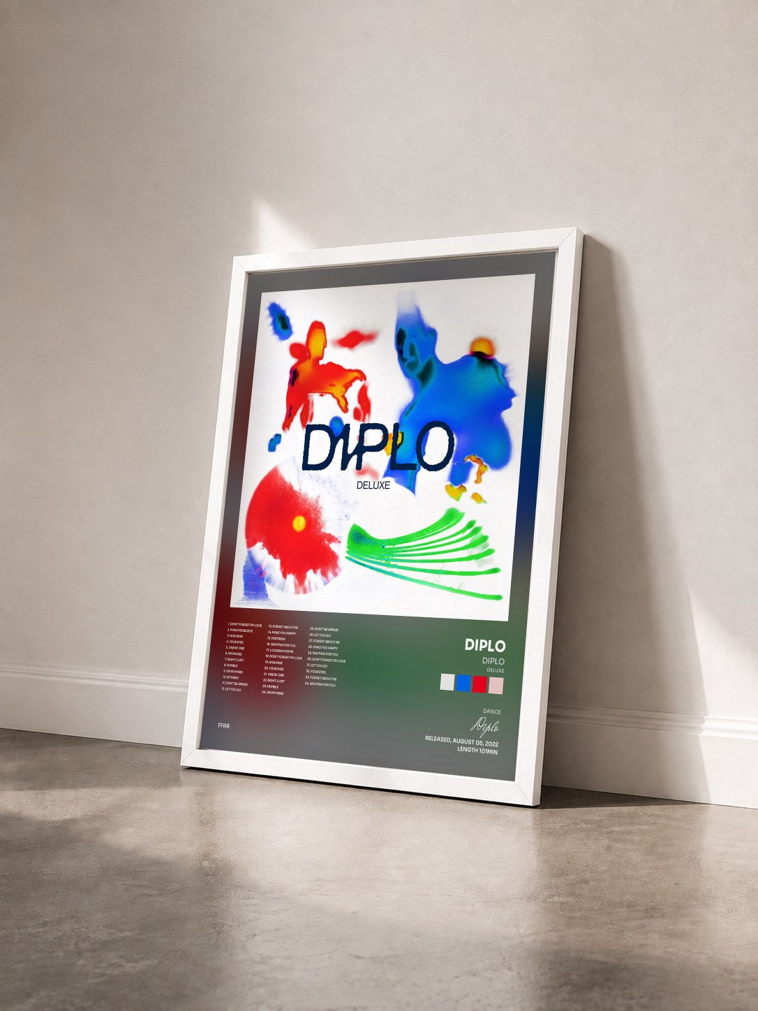 #blanc Tableau de l'album Diplo (Deluxe) de Diplo vu de trois quarts, cadre blanc
