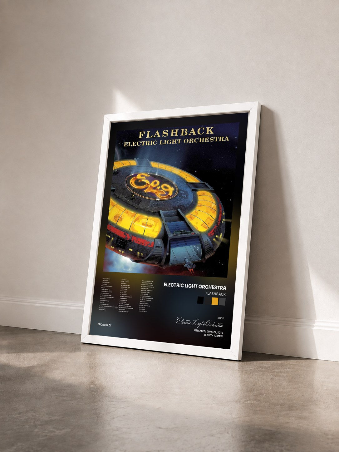 #blanc Tableau de l'album Flashback de Electric Light Orchestra vu de trois quarts, cadre blanc