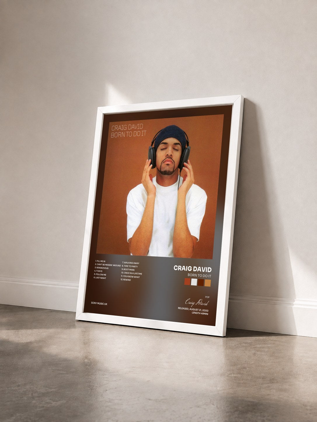 #blanc Tableau de l'album Born to Do It de Craig David vu de trois quarts, cadre blanc