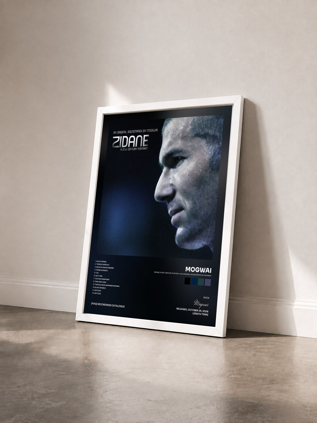 #blanc Tableau de l'album Zidane, a 21st Century Portrait, an Original Soundtrack by Mogwai de Mogwai vu de trois quarts, cadre blanc
