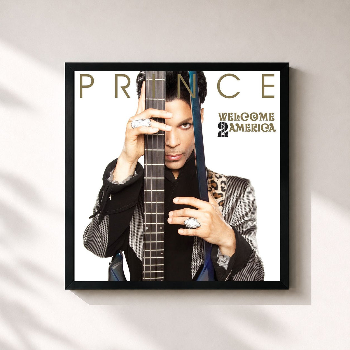 #noir Tableau carré de l'album Welcome 2 America de Prince, cadre noir 32x32 cm