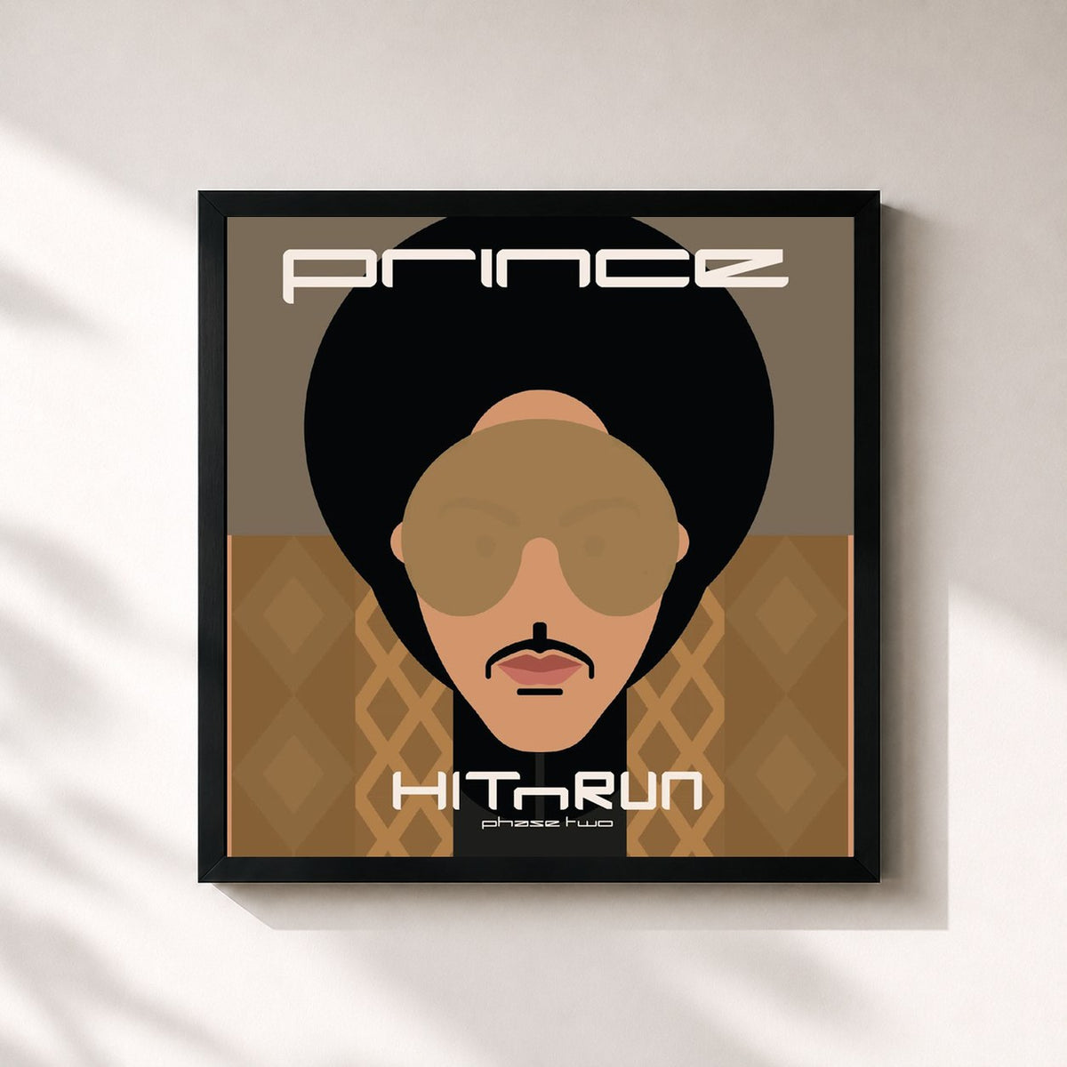 #noir Tableau carré de l'album HITNRUN Phase Two de Prince, cadre noir 32x32 cm