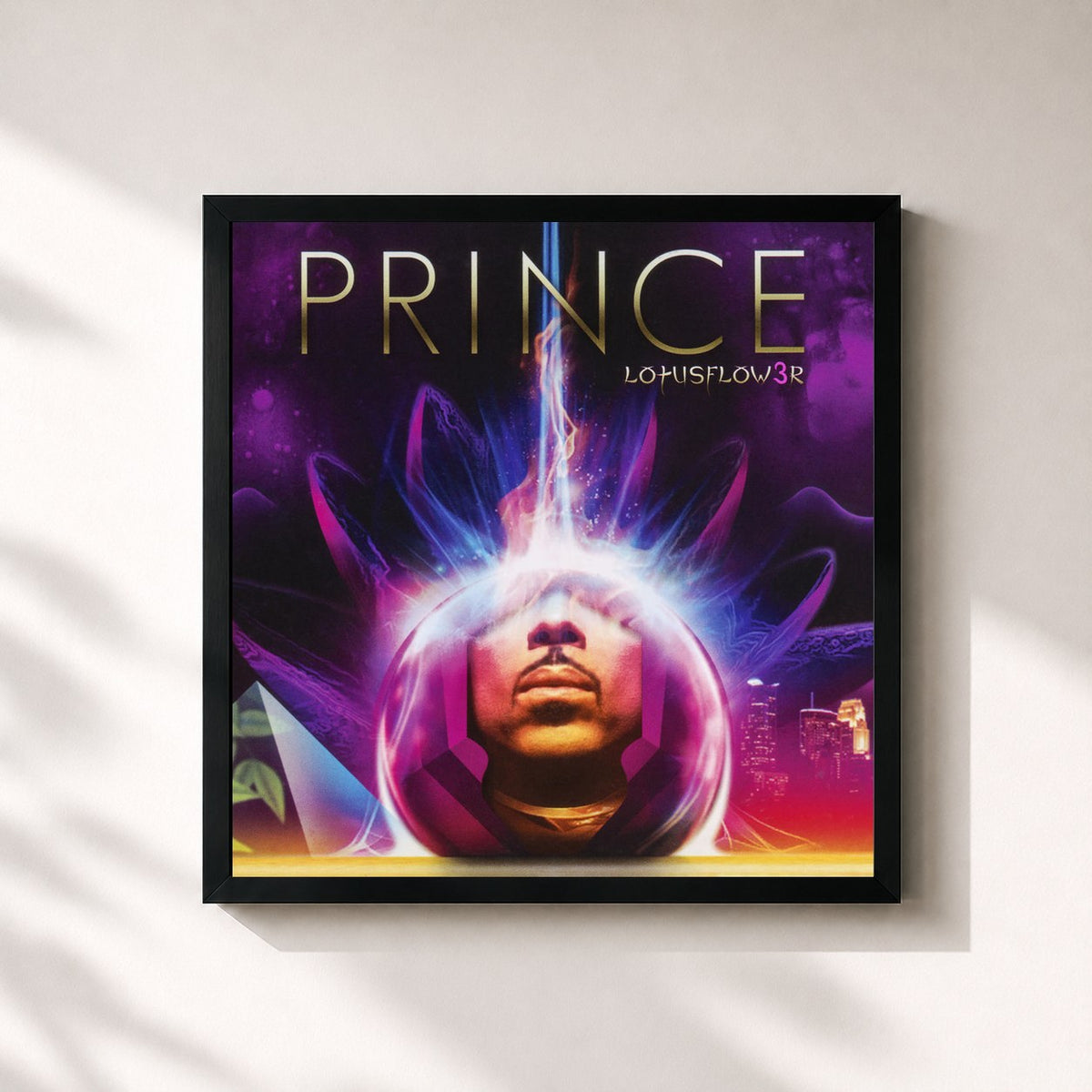 #noir Tableau carré de l'album LOtUSFLOW3R de Prince, cadre noir 32x32 cm