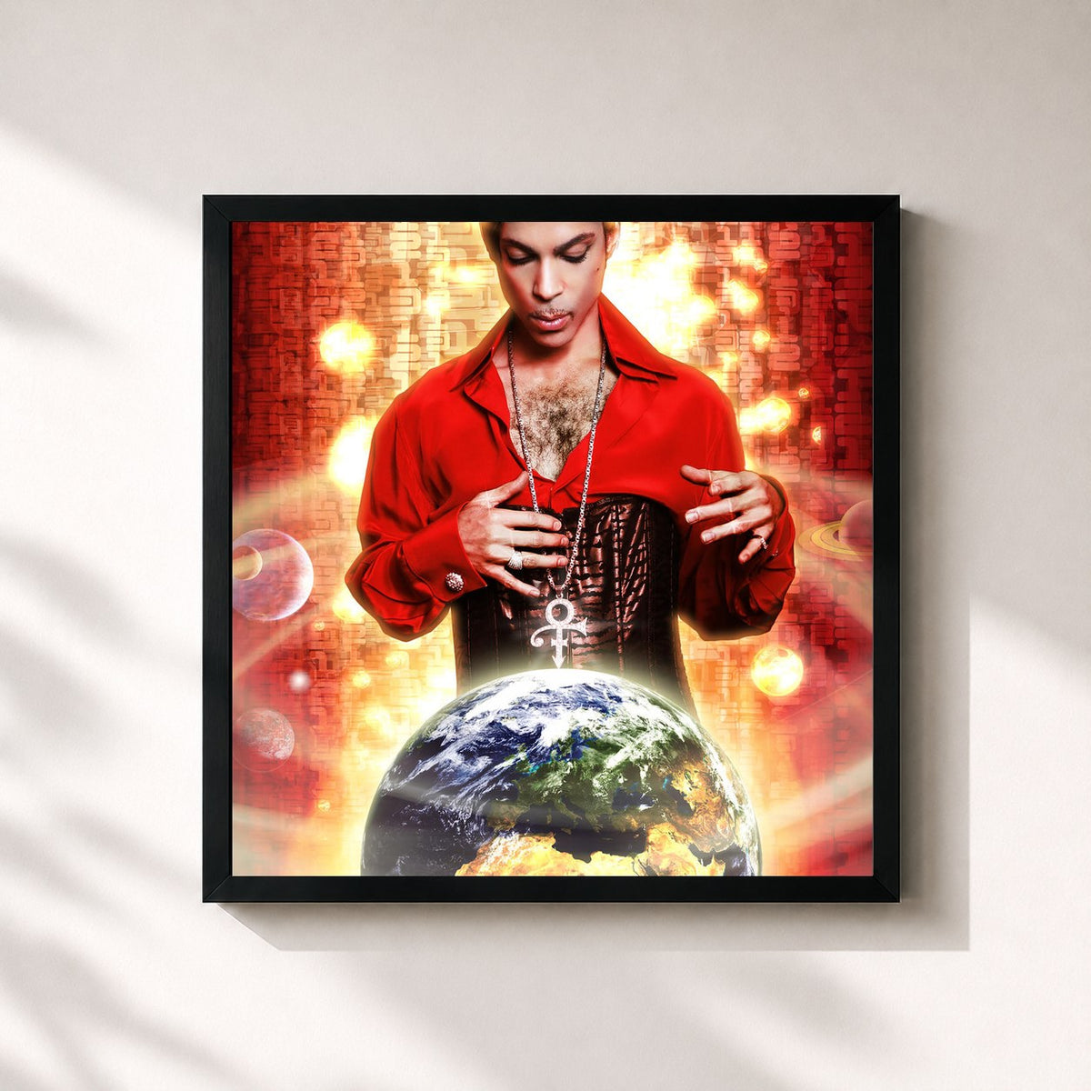 #noir Tableau carré de l'album Planet Earth de Prince, cadre noir 32x32 cm