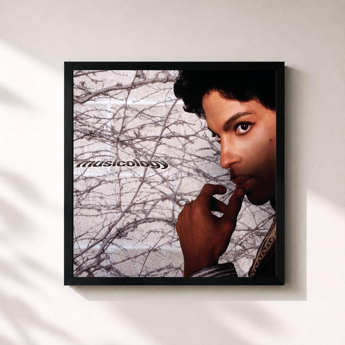 #noir Tableau carré de l'album Musicology de Prince, cadre noir 32x32 cm