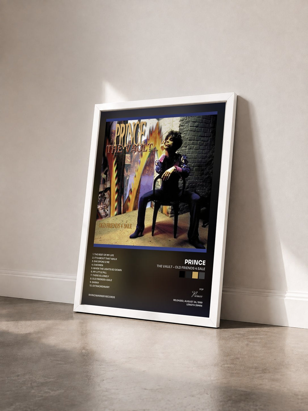 #blanc The Vault - Old Friends 4 Sale von Prince als gerahmter Kunstdruck von schräg gesehen, weißer Rahmen