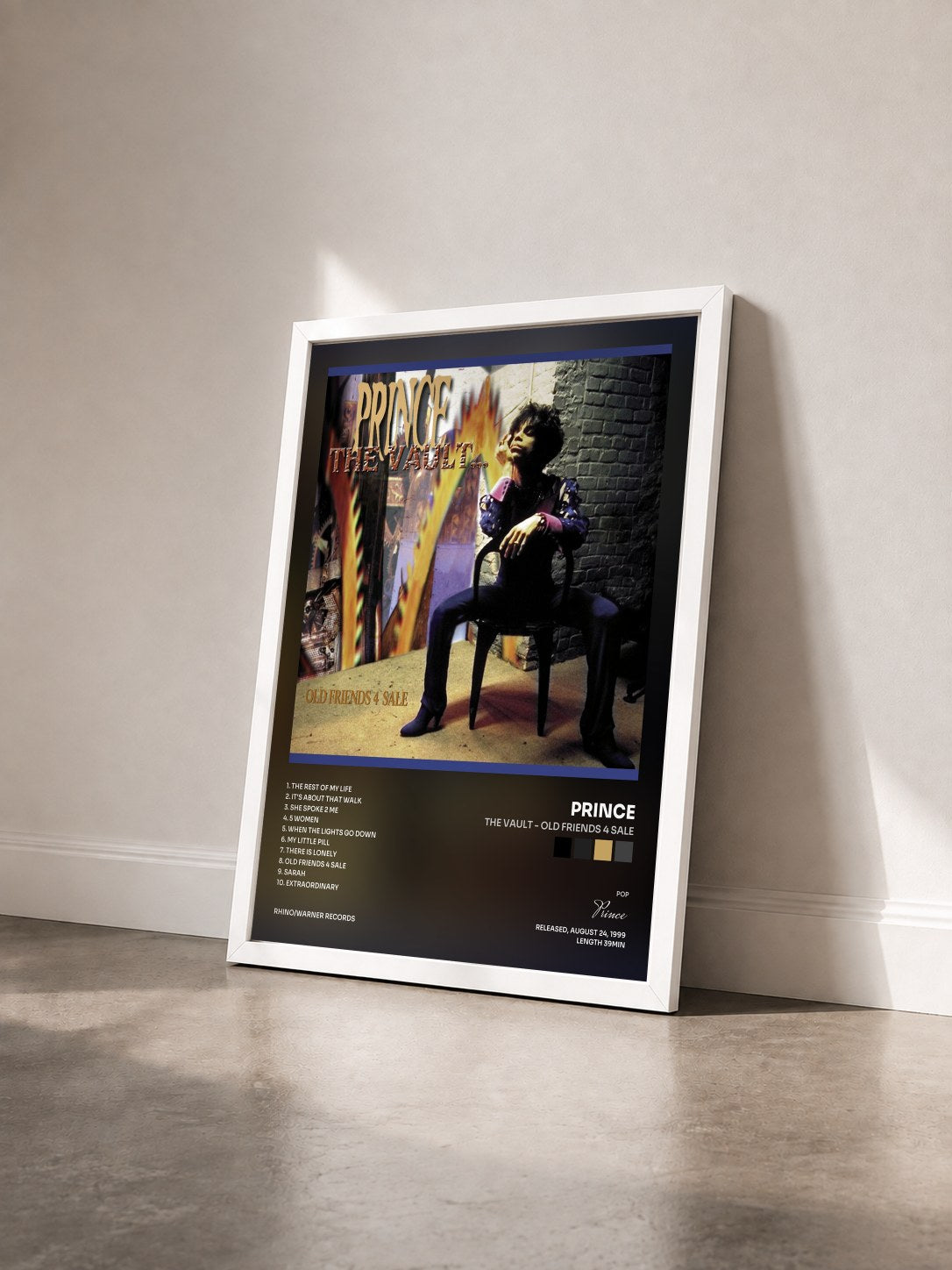 #blanc Tableau de l'album The Vault - Old Friends 4 Sale de Prince vu de trois quarts, cadre blanc