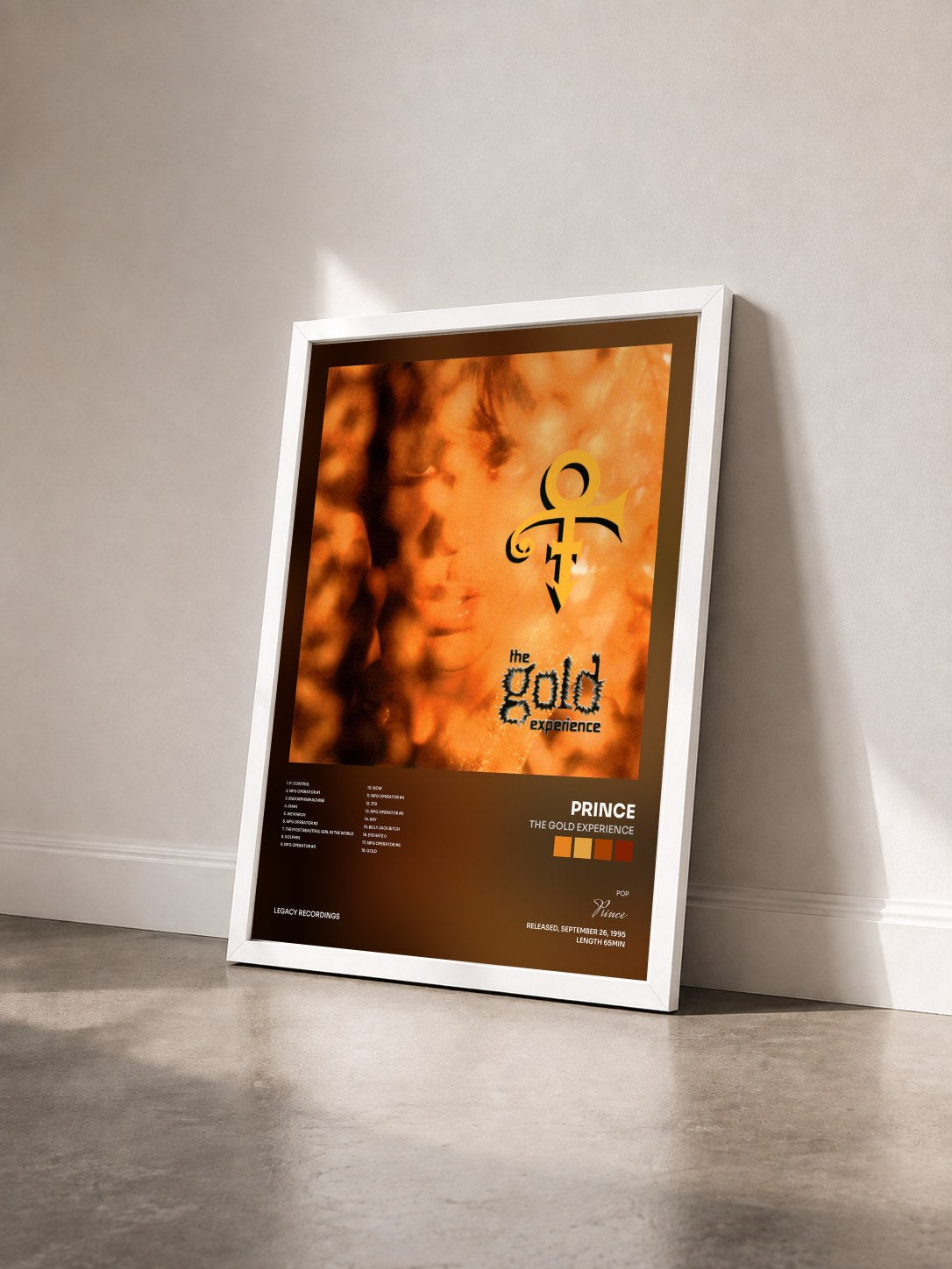 #blanc Tableau de l'album The Gold Experience de Prince vu de trois quarts, cadre blanc