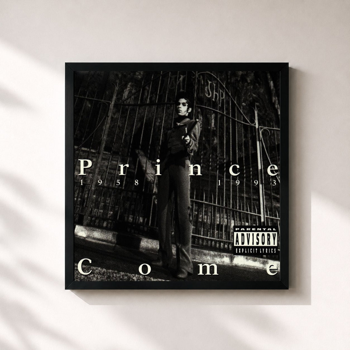 #noir Tableau carré de l'album Come de Prince, cadre noir 32x32 cm