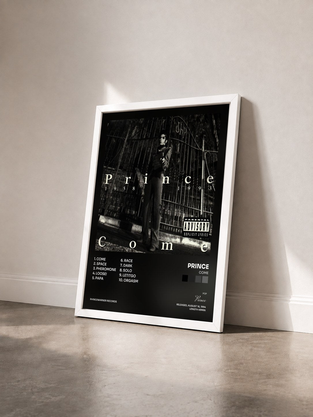 #blanc Tableau de l'album Come de Prince vu de trois quarts, cadre blanc