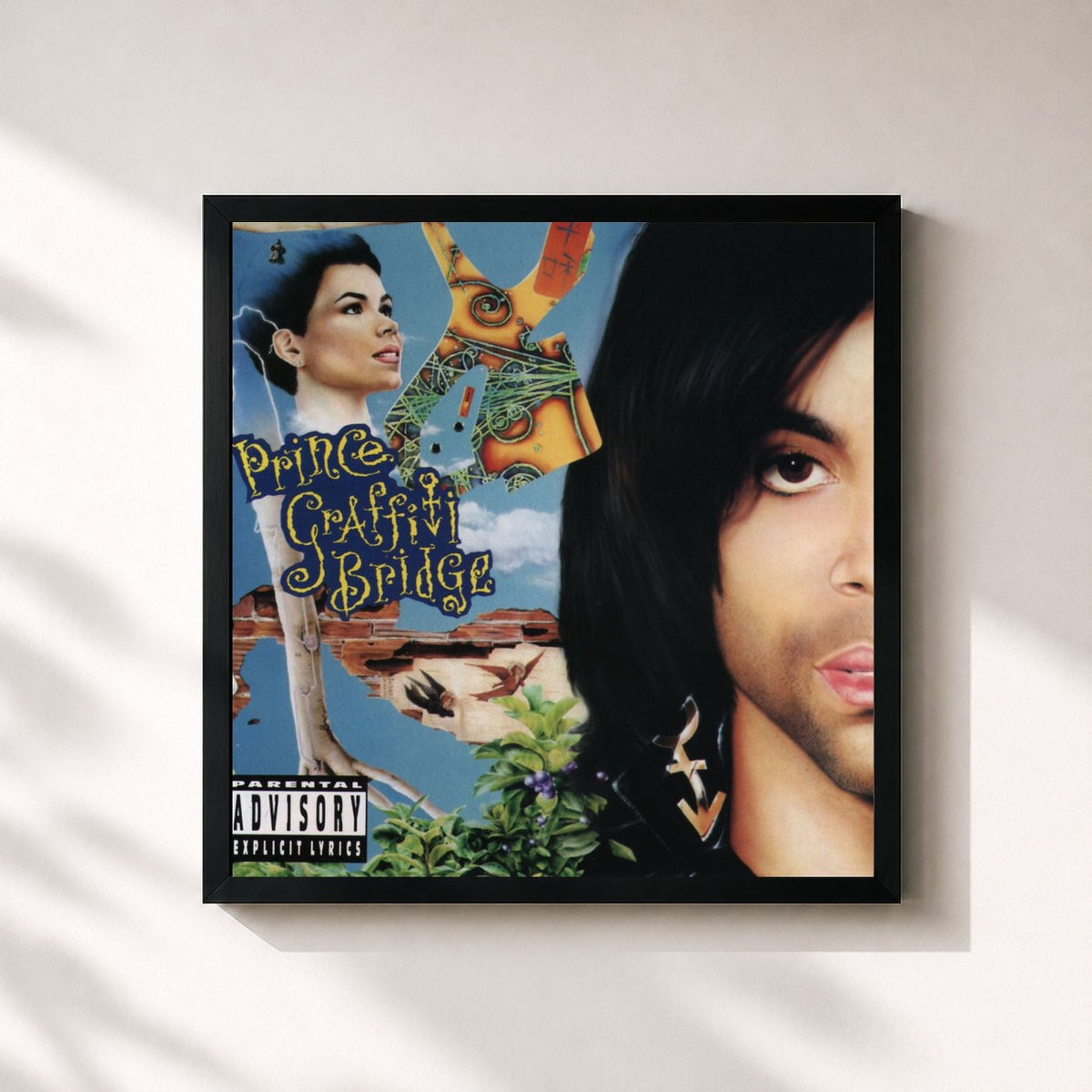 #noir Tableau carré de l'album Music from Graffiti Bridge de Prince, cadre noir 32x32 cm