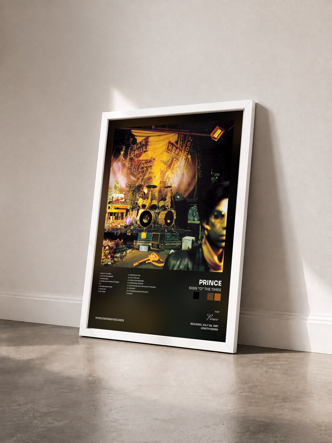 #blanc Tableau de l'album Sign "O" the Times de Prince vu de trois quarts, cadre blanc