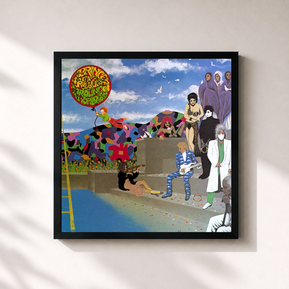 #noir Tableau carré de l'album Around the World in a Day de Prince, cadre noir 32x32 cm