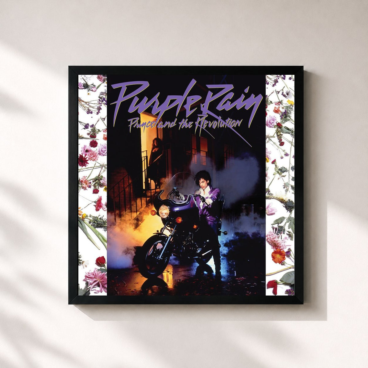 #noir Tableau carré de l'album Purple Rain de Prince, cadre noir 32x32 cm