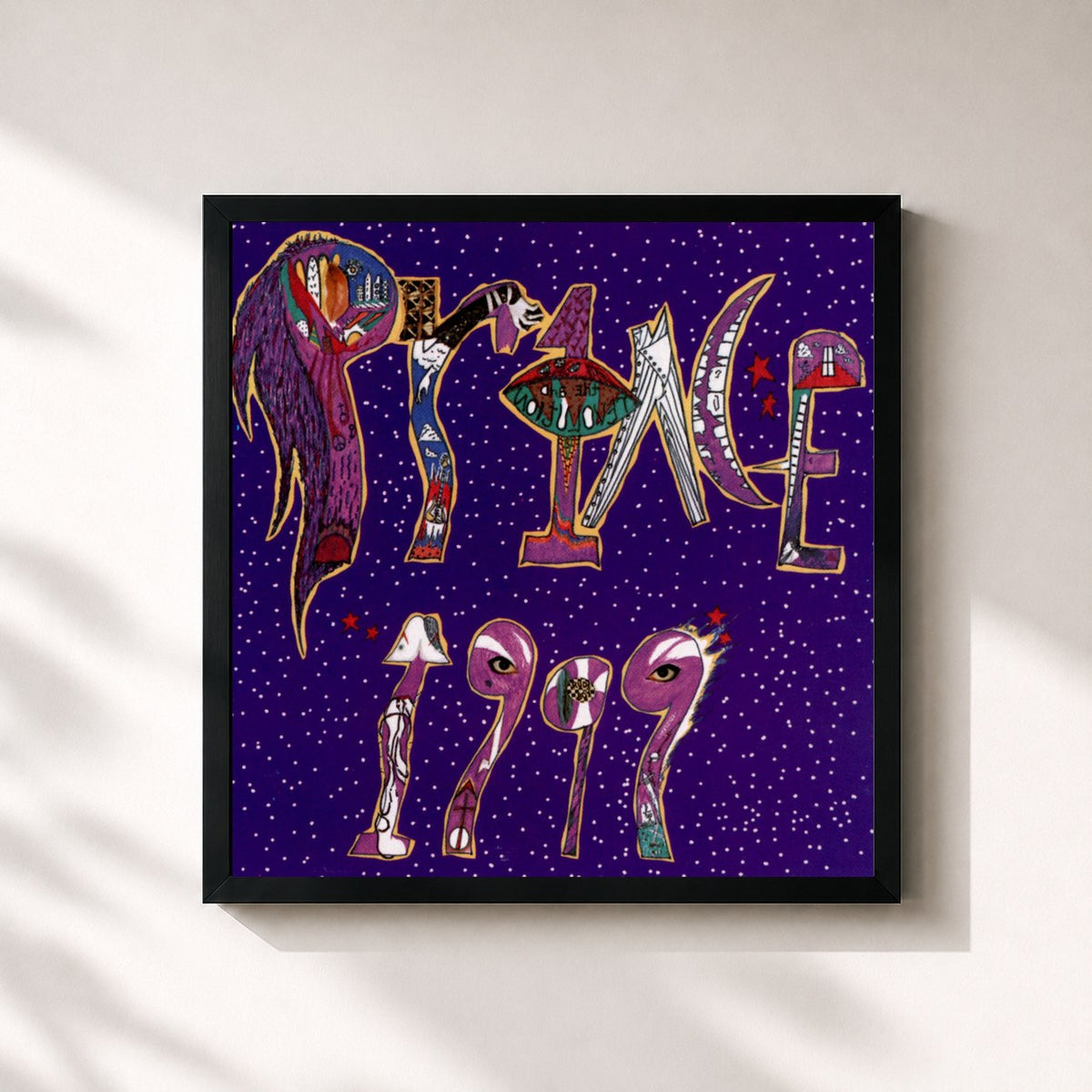 #noir Tableau carré de l'album 1999 de Prince, cadre noir 32x32 cm