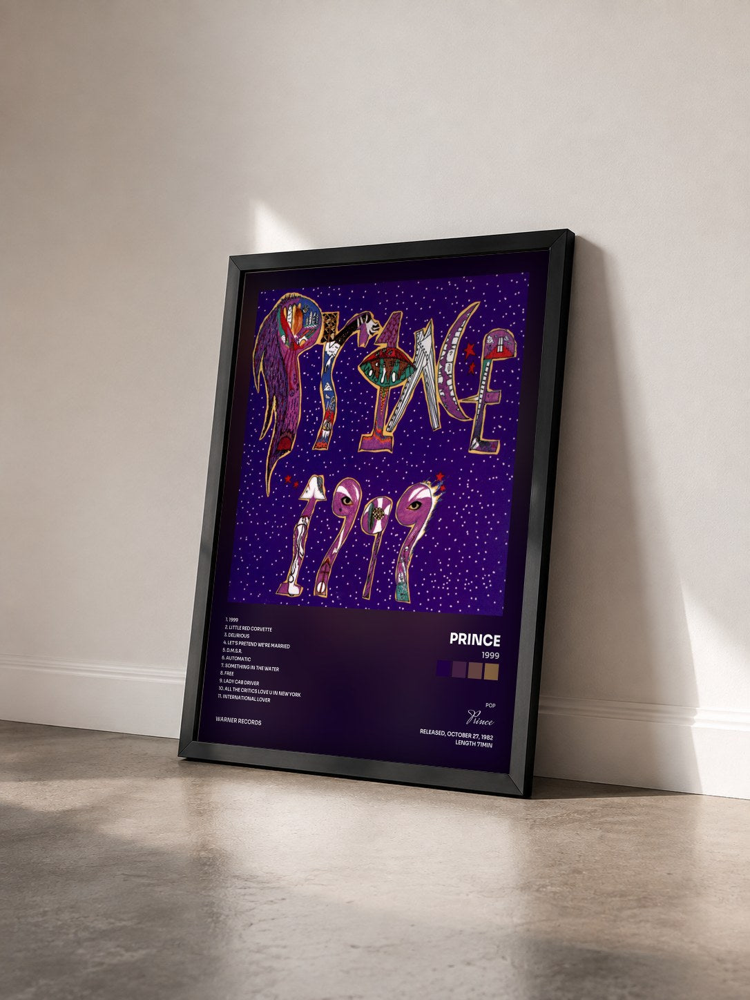 #noir Tableau de l'album 1999 de Prince vu de trois quarts, cadre noir