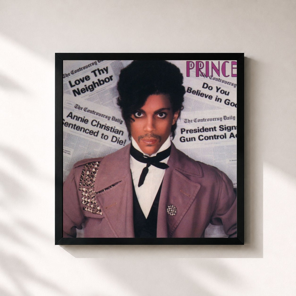 #noir Tableau carré de l'album Controversy de Prince, cadre noir 32x32 cm