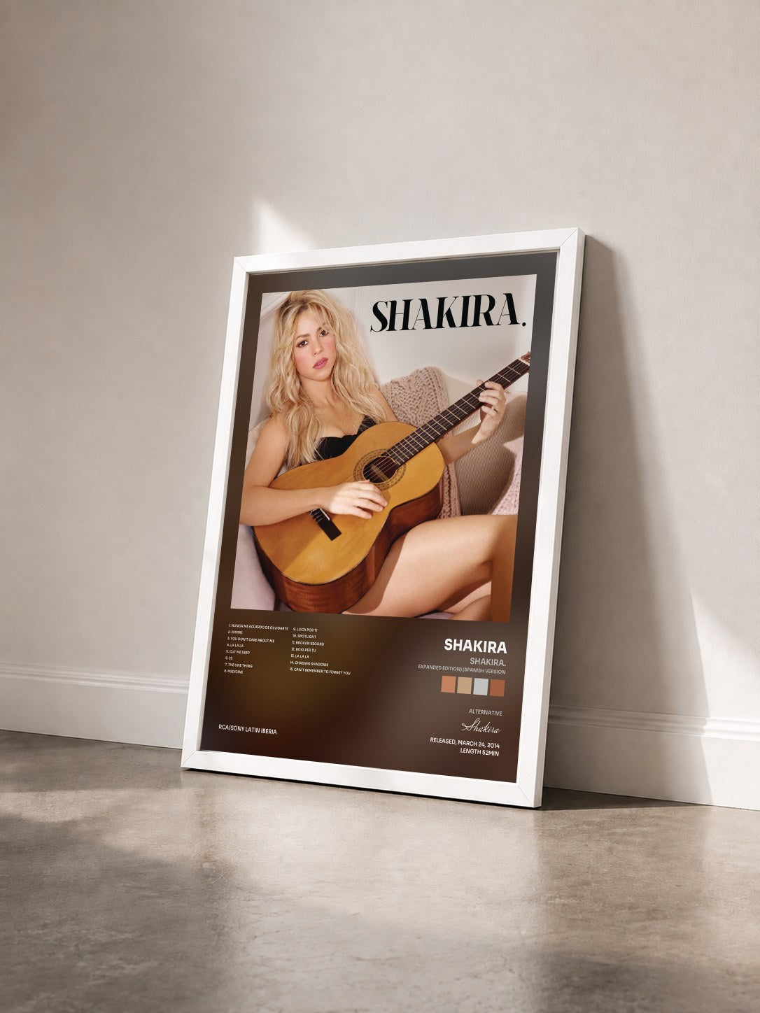 #blanc Shakira. (Expanded Edition) (Spanish Version) by Shakira as a framed art print seen at an angle, white frame