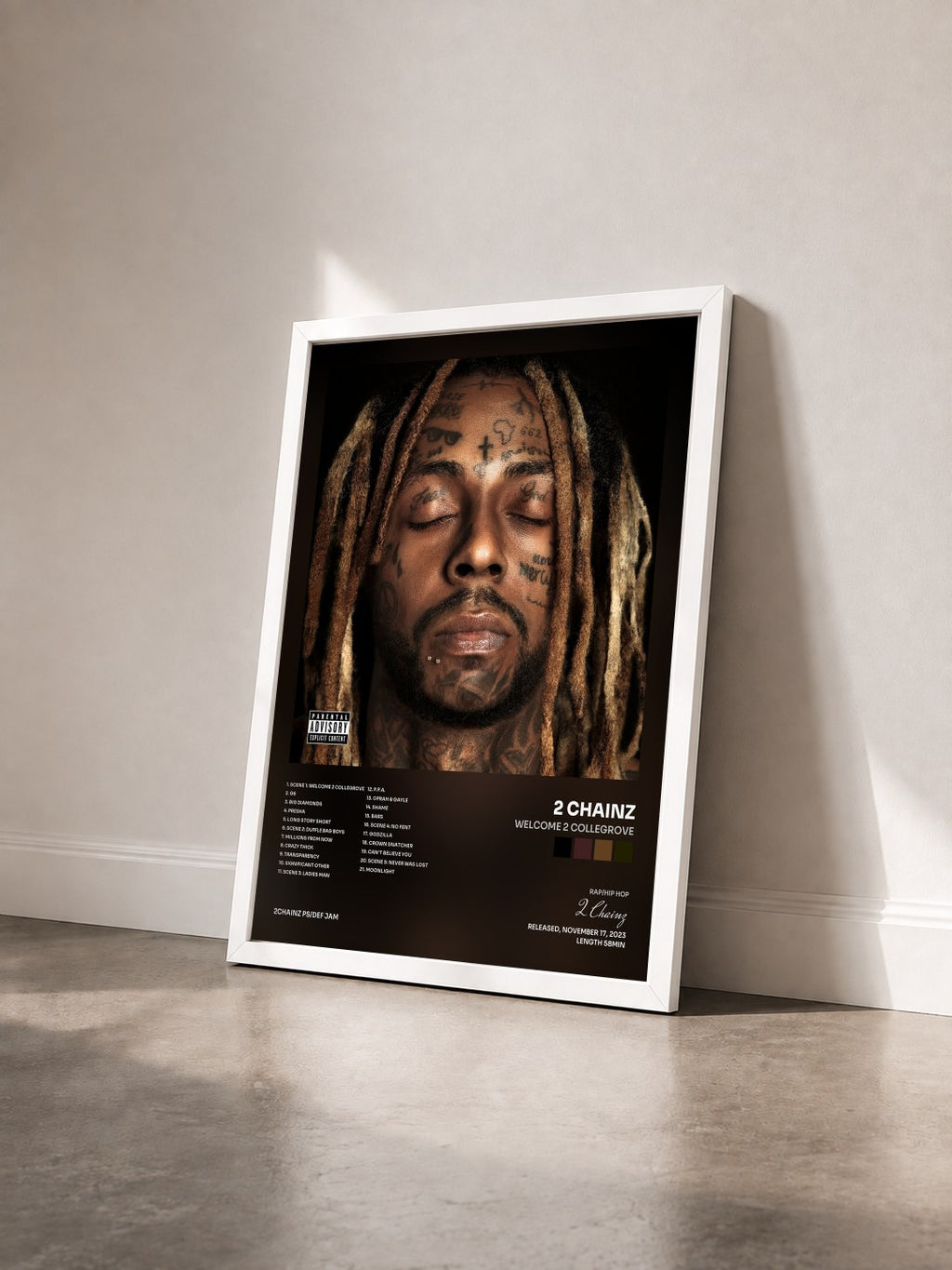 #blanc Tableau de l'album Welcome 2 Collegrove de 2 Chainz vu de trois quarts, cadre blanc